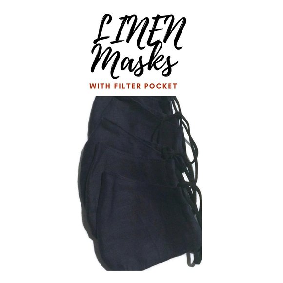 3 Pack Linen Face Masks Black, Navy and White - Picture 8 of 11